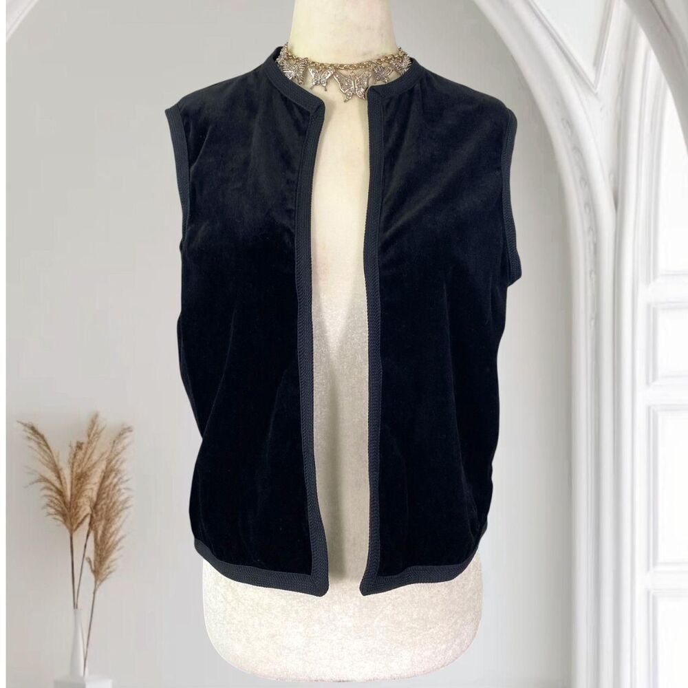 Early 2000's Black Open Front Witchy Whimsygoth Velvet Vest Top L / 12 - Picture 1 of 8